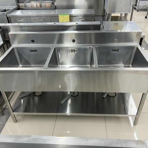 厨子のみ　総高さ約22.5㎝　匿名配送 中古】三槽シンク BGあり マルゼン 幅1500×奥行600×高さ800 【送料別途