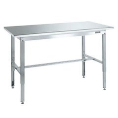 ステンレス高さ調整作業台(天板R付) SUT4-157R/外寸：幅1500×奥行750×高さ700～900mm