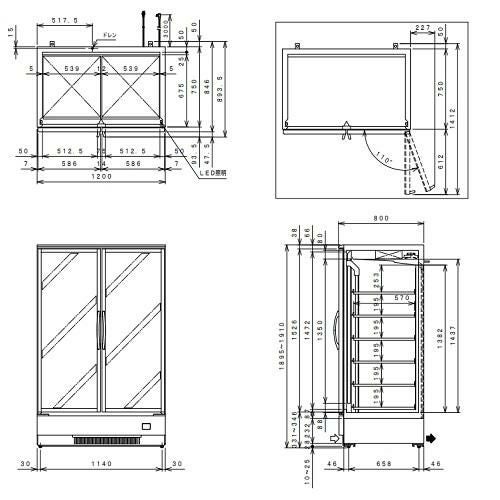 冷凍機内蔵型 リーチインショーケース 冷凍タイプ MRF-120FWTR(旧型番:MRF-40FMTR5) 幅1200×奥行800×高さ1900(mm)