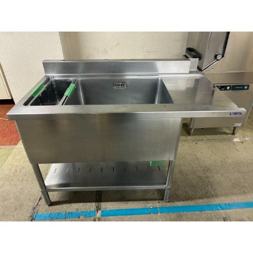 ソルイド1槽シンク 950x620x800(+160) 中古】一槽ソイルドシンク(ゴミ受付き/右掛け) BGあり 幅1260×奥行680