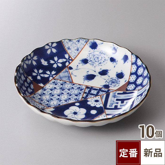 【飲食店定番】藍友禅 菊型4.0丸皿 (13.7cm) 20入