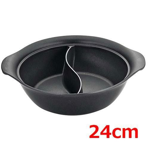 鍋 【UK アルミIHホットパン 2仕切(フッ素コート)24cm】