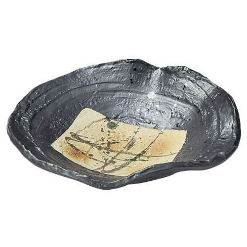 盛皿 黒釉錆吹 波渕6.0平鉢