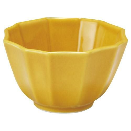 小鉢 黄釉 12角反小鉢