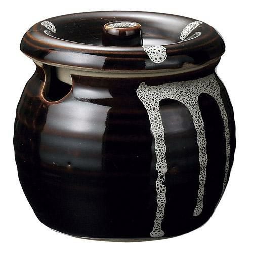 かめ 【天目白流し 口切2号カメ】 高さ87mm×(手付・はみ出し部分含む)サイズ:97・身の外形直径:80【グループB】【プロ用】