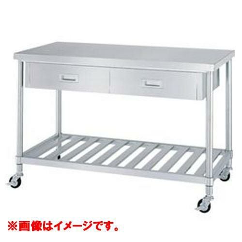 型式：WDSC-12075-U75【シンコー】スノコ棚仕様 キャスター付引出付作業台 キャスター径:75φ 奥行：750mm【組立式】