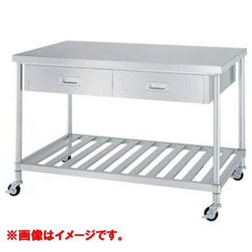 型式：WDWSC-18090-U100【シンコー】スノコ棚仕様 キャスター付両面引出付作業台 キャスター径:100φ 奥行：900mm【組立式】
