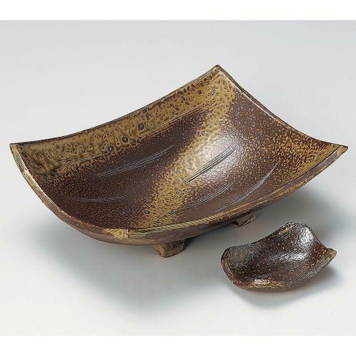 手造り備前風角尺一盛鉢 28.8×21.4×8.6cm 022-079