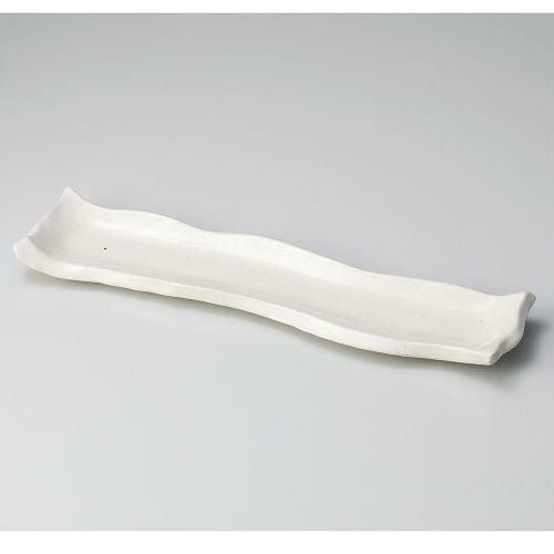 手造りモダン粉引(土物)モダンカット尺2前菜皿 36.8×7.7×3.2cm 124-089