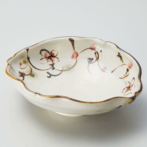 錆唐草赤絵紋たわみ向付 18×16×6cm 040-119