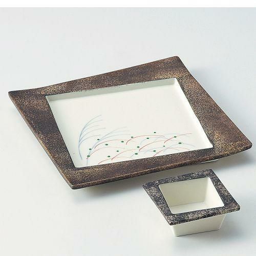 秋草金タタキ正角前菜皿 18×18×1.7cm 026-059