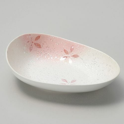 ラスター花散らし変型サラダボール(ピンク) 21×14.5×6.6cm 039-099