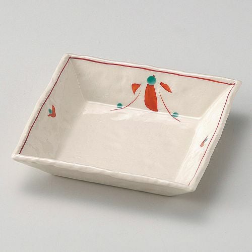 赤絵花正角浅鉢 15.5×3cm 047-079