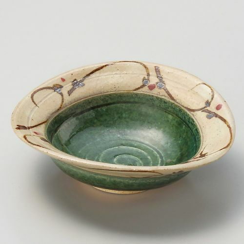 織部たこ唐草ひねり4.5寸鉢 15.5×14×4.8cm 045-139