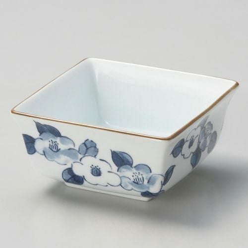 イングレ椿絵反角小鉢 9.8×9.8×5cm 065-019