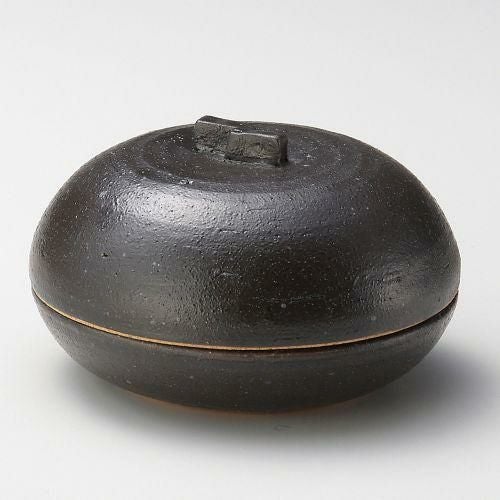 黒オリベ手造り丸フタ物 12.5×7.5cm 111-059