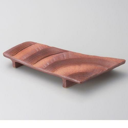 火色変形高台突出皿 25×13×3.5cm 130-099