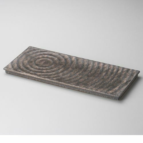 金結晶波紋長角尺2寸皿 35.8×15.2×1.9cm 160-049