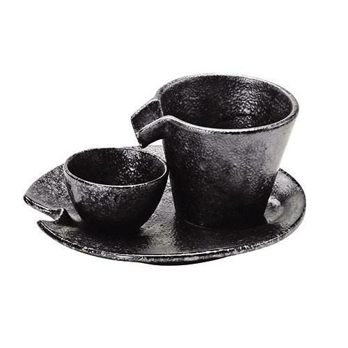 しずる冷酒器セット 銀黒