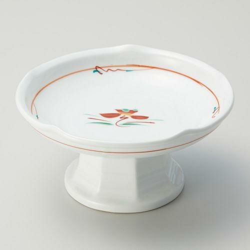 赤絵花紋梅型高台刺身鉢(小) 15×7cm 023-089