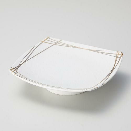 ゴールドライン白高台角皿 17×17×4.2cm 024-209