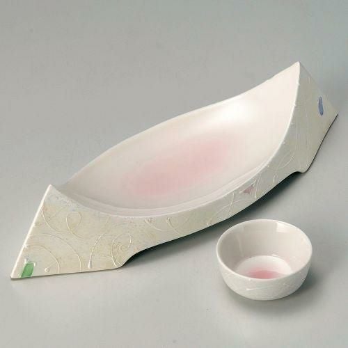 ラスターピンク吹舟型向付 30.5×10.7×6.5cm 023-039