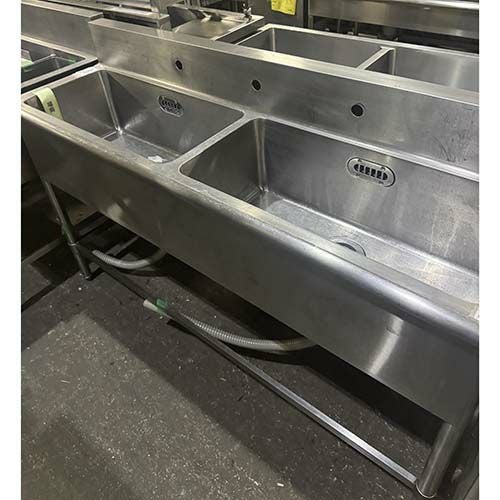 中古】二槽シンク ゴミカゴ付き台付き BGあり 幅1600×奥行500×高さ850