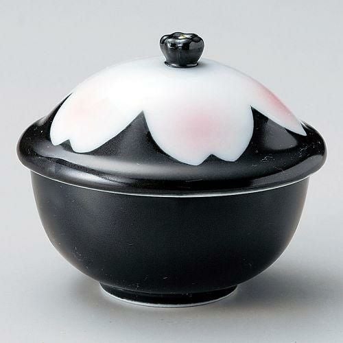 黒釉桜花むし碗 9.6×8.3×9cm 113-149
