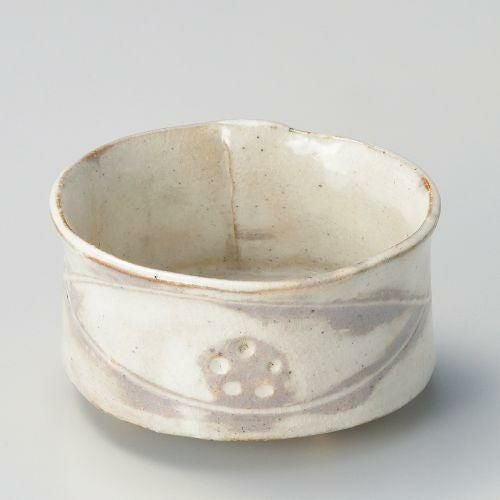 手造り粉引華紋(土物)帯合せ丸小鉢 φ9.5×5cm 064-139