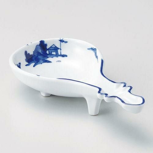 染付山水びわ型小鉢 16.9×8.9×4cm 062-039