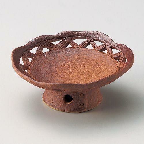 火色透かし丸高台皿(手造り) φ16×6.5cm 038-039