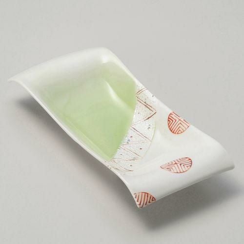 ヒワ吹朱紋舟型向付 24.8×11×3.7cm 042-169