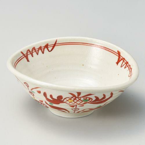 粉引赤絵華たわみ鉢(小) 15.5×13.8×6cm 034-228