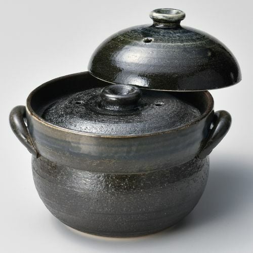 るり釉ご飯鍋2合炊(中蓋付) 20.5×φ17.5×16.5cm(身11.5cm) 384-129