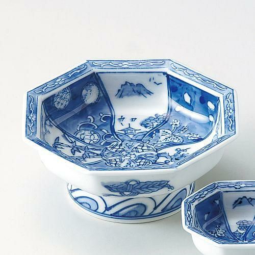 八角高台祥瑞刺身鉢 15.8×6.2cm 025-119