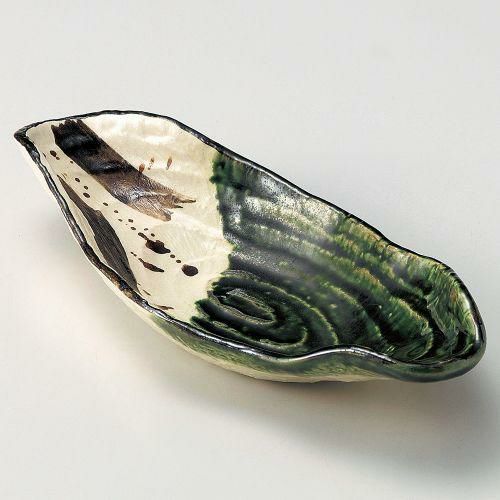 織部錆絵舟型向付 26.1×11.2×4.4cm 039-159