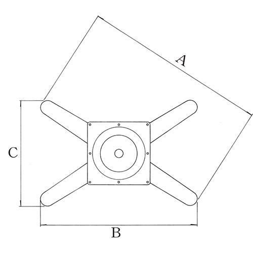 アルミ鋳物テーブル脚 ベースサイズ：A800×B665×C480×高さ700 品番：GB-X-800 塗装カラー：44 ポール：76φ