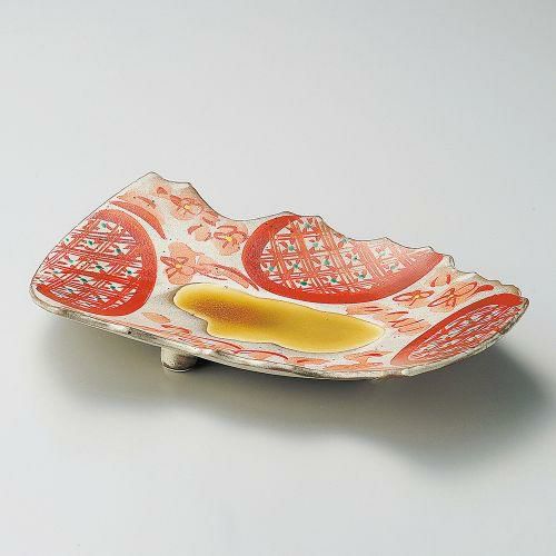 赤絵花ちらしちぎり和皿 29.5×18.8×5cm 196-069