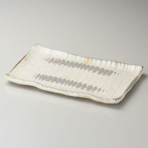 粉引波彫長角盛皿 26×17×3cm 140-159