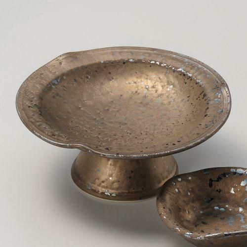 金結晶三ツ押高台刺身皿 φ16.7×7.5cm 025-059