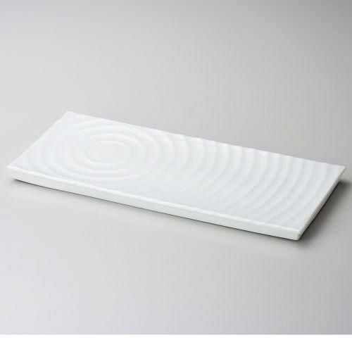白釉波紋長角尺2寸皿 35.8×15.2×1.9cm 133-069