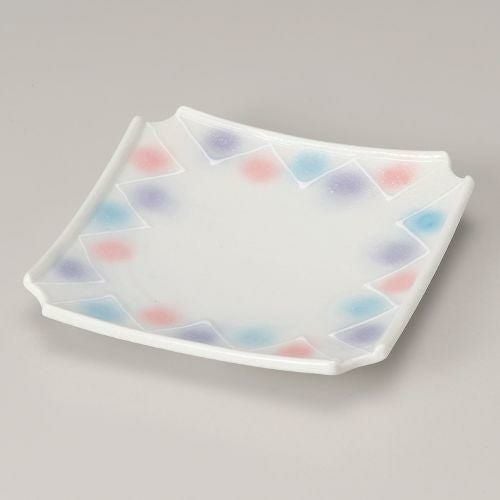 淡雪三色吹正角前菜皿 18.5×18.5×3.2cm 201-109