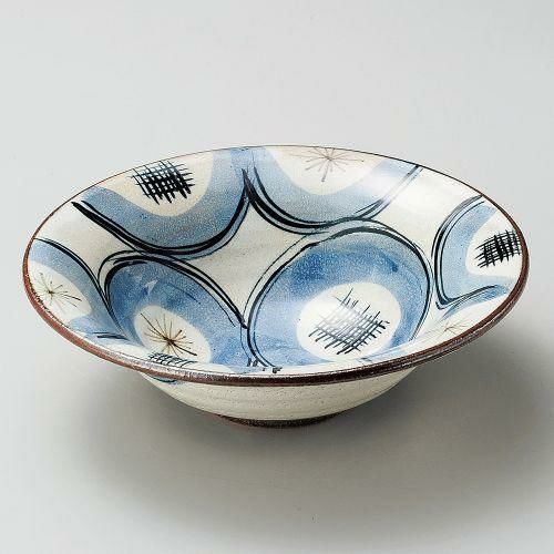 粉引呉須丸紋渕反7.5平鉢 φ23.8×7.2cm 250-169