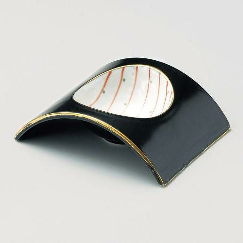 黒マット朱十草アーチ型小付 12.8×10×3cm 064-099