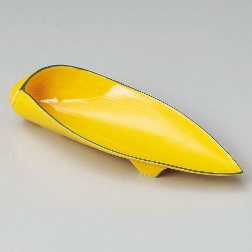 渕グリン黄釉笹形前菜皿 24×9.5×5cm 128-159