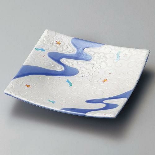ブルー流水正角前菜皿 18×18×3.3cm 189-079