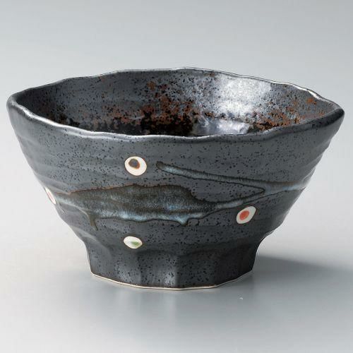黒伊賀水玉5.5三ツ押丼 φ16.5×9.5cm 320-019