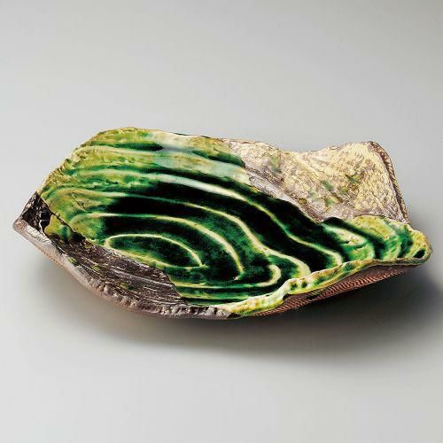 サビ釉ヒワ流渦彫尺一寸盛皿 35.5×27.5×7.7cm 164-059