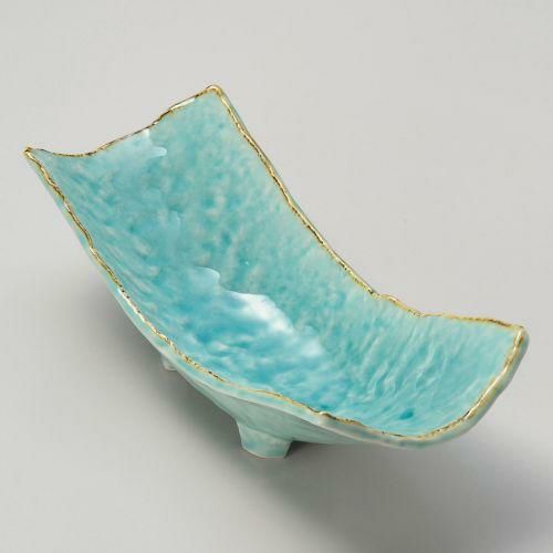 渕錆マリンブルー両上り向付 24.7×10.6×8.5cm 038-169