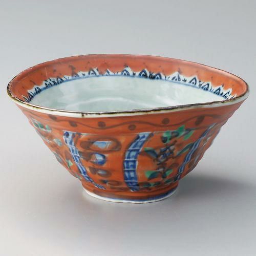 赤絵間取草花6.5変型丼 21×19.5×9.5cm 306-029